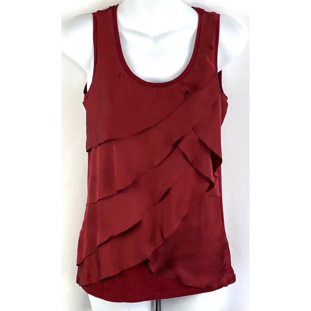 Ann Taylor Sleeveless Silky Tank Top S Red Layers Tiered ruffles Scoop Y2K